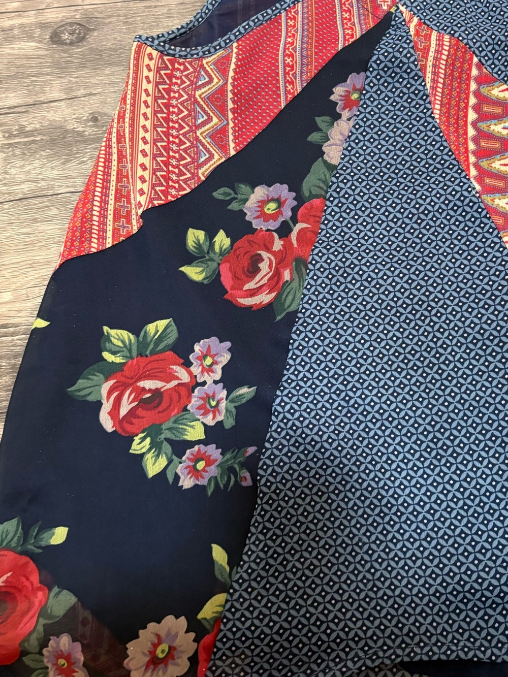 Vanilla Star Navy Blue Red Patterned Patchwork Tank Top - Picture 3 of 7